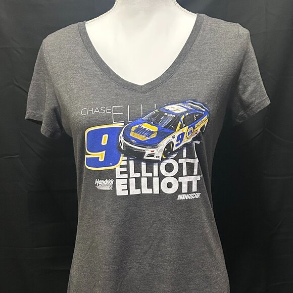 Nascar's Chase Elliott ladie's gray v-neck graphic t-shirt, small - Picture 1 of 6